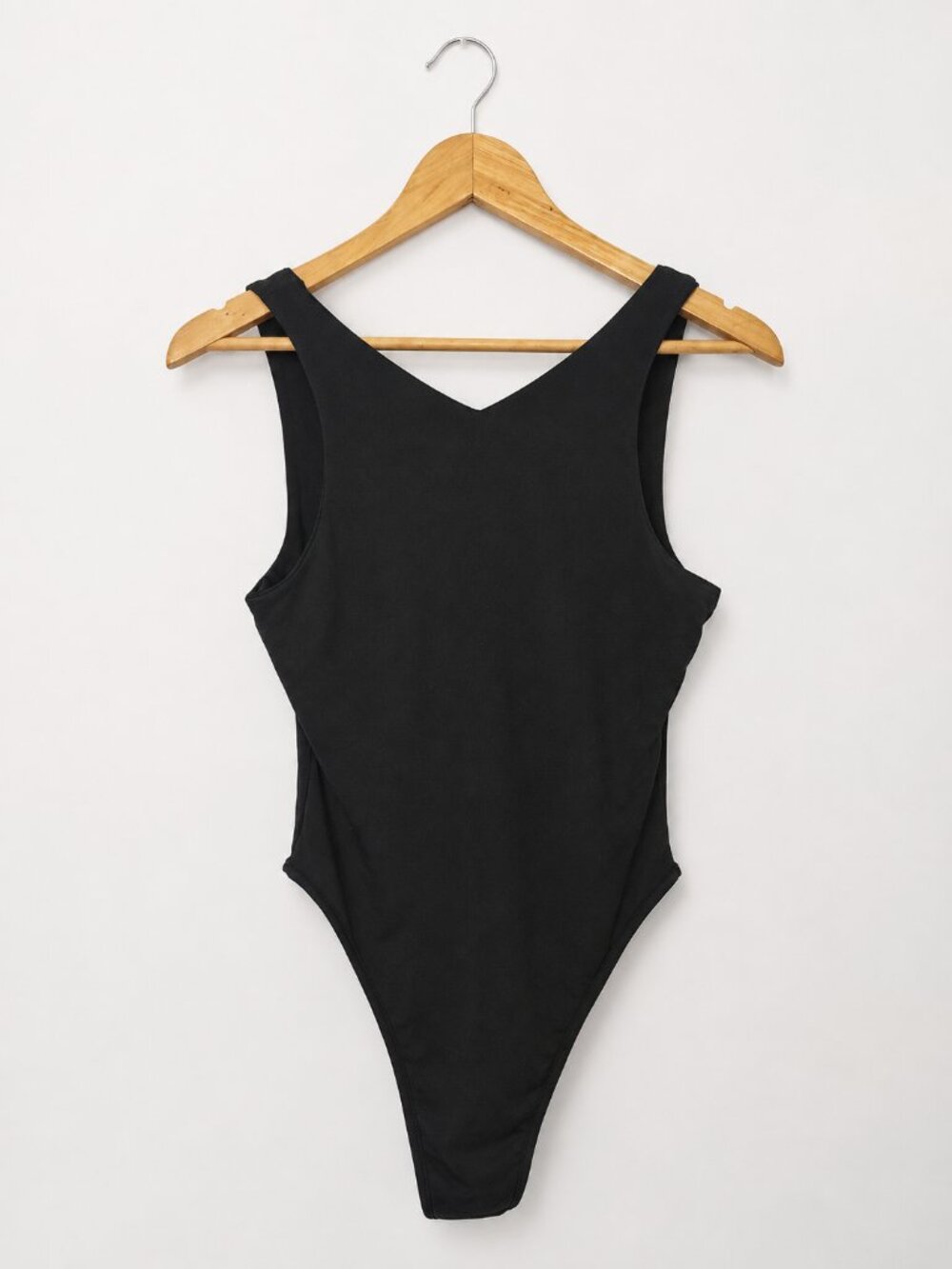 Black Sleeveless V-Neck Bodysuit Size M Stretch Polyester Spandex - Picture 3 of 8
